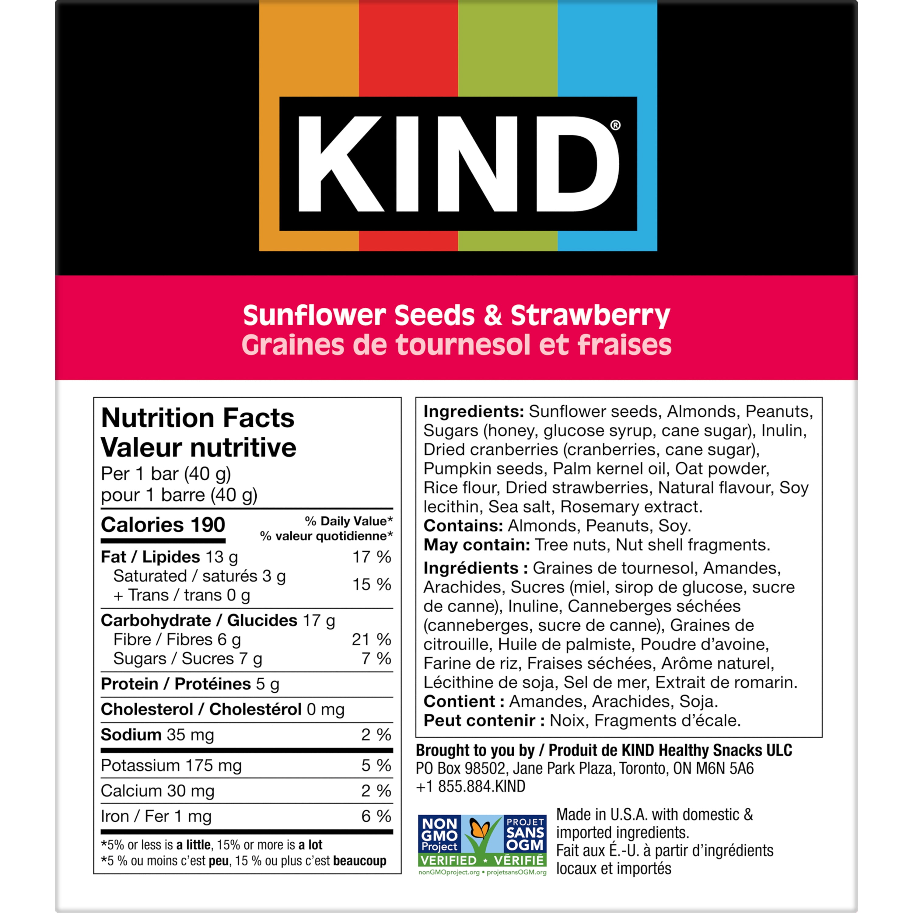 KIND Barres aux Graines Fruits & Noix, Graines de Tournesol & Fraise, 40g, 5 Barres
