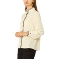 thumbnail image 4 of INSPIRE CHIC Women's Button Down Office Ruffle Stand Collar Long Sleeve Work Shirt, 4 of 7