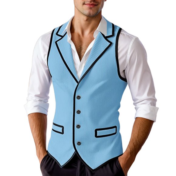 Contrast Trim Vest for Everyday Wear Slim Fit Formal Casual Sleeveless - Vest for Men Suitable for Business and Weddings