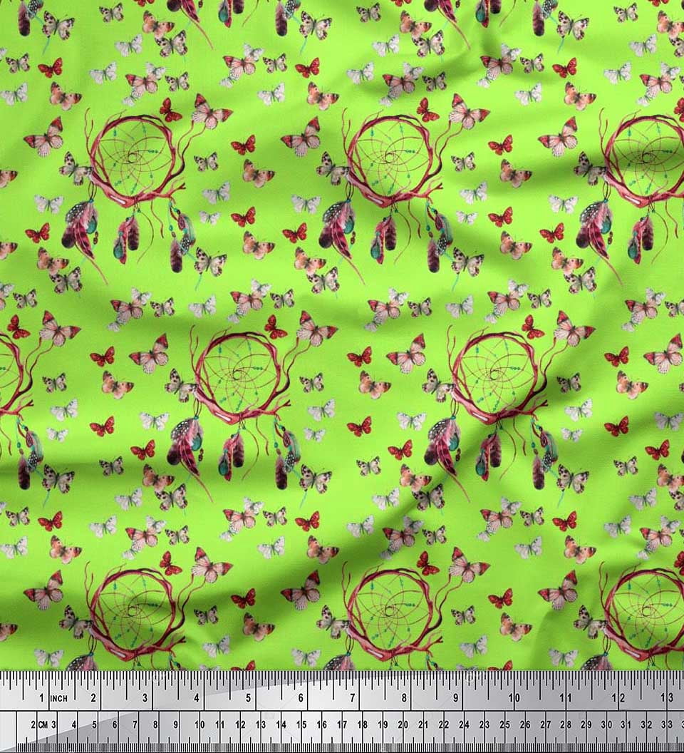 Soimoi Tissu en Viscose Chiffon Attrape-Rêves & Imprimé Papillon Tissu au Mètre 42 Pouces de Large