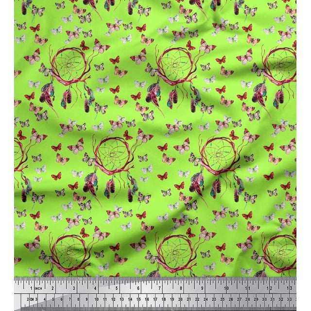 Soimoi Tissu Popeline de Coton Attrape-Rêves & Tissu Imprimé Butterfly au Mètre 56 Pouces de Large