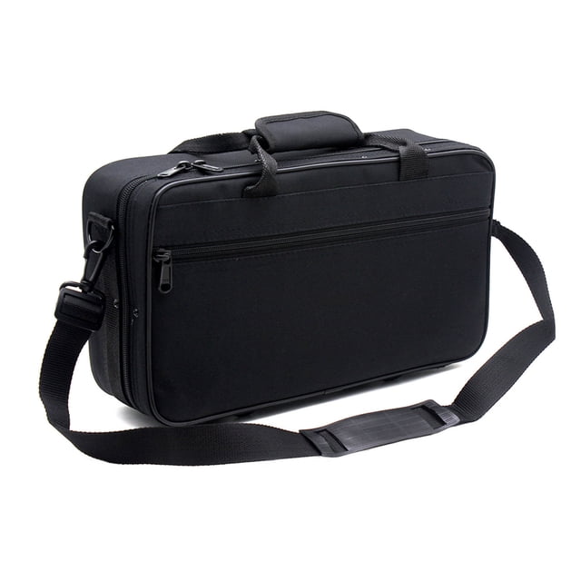 Yeacher Bb Clarinet Case Gig Bag Backpack Box designed for Bb clarinets, made of water-resistant black 600D material with soft foam cotton padding for protection. Features adjustable single shoulder strap, zippered compartments, and dimensions of 36 x 20 x 10 cm. Suitable for carrying other small musical accessories.
