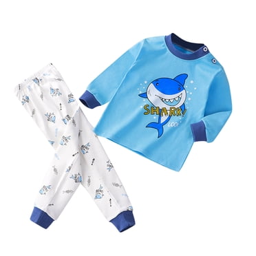 MIASHUI Boys Cotton Pajamas Long Sleeve Toddler Boys Pjs Kids Dinosaur Sleepwear Sets,Sky Blue,3-4 Years