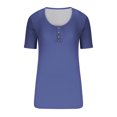 thumbnail image 3 of AherBiu Women Tops Stretchy Slim Tight Button Ribbed Knitted Short Sleeve Round Neck Basic Summer Tshirts, 3 of 4