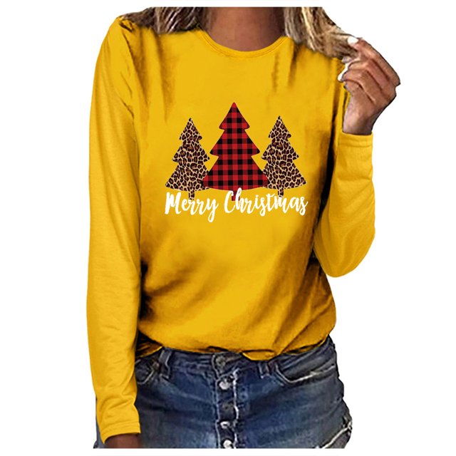 Blouse à Manches Longues Femme Haut de Noël Décontracté à Manches Longues Col Rond Chandail en Molleton Chandail Blouse