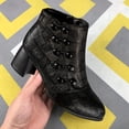 thumbnail image 4 of Cameland Embossed Double Breasted Women's Pointed Side Zipper Mid Heel Bare Boots, 4 of 5