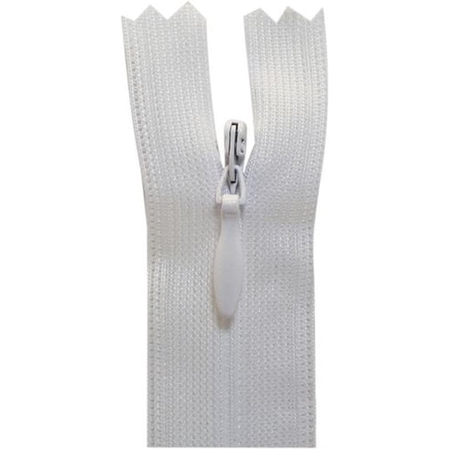 Costumakers Fermeture Éclair Invisible à Extrémité Fermée 20 cm (8), Blanc, Gros Plan #2.5 en Spirale de Nylon Montrant une Fermeture Éclair en Spirale de Nylon Blanche avec une Languette de Traction Blanche à Extrémité Fermée et Lisse, Idéal pour des notions de Couture et des Attaches dans des Robes, Jupes et Pantalons sur Mesure, Convient Aussi aux Projets d'Artisanat Nécessitant des Fermetures Discrètes.