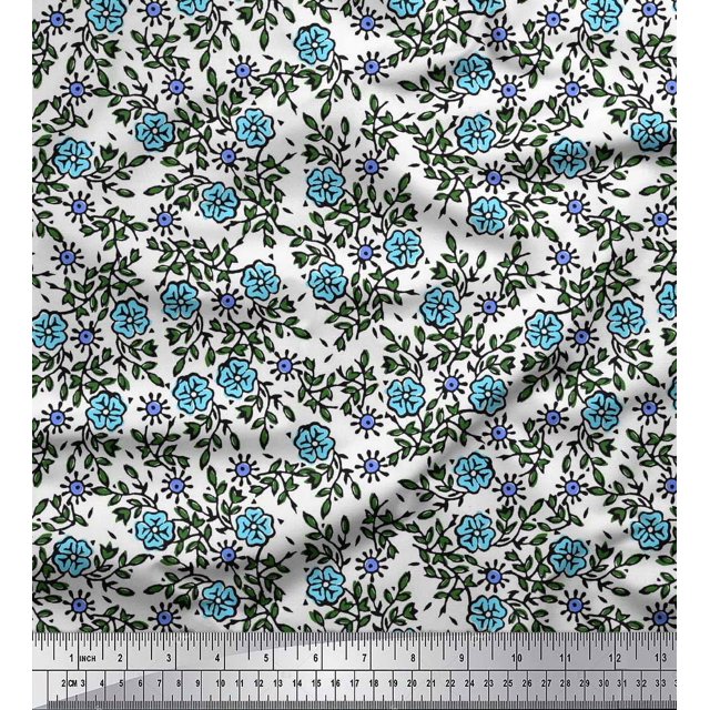 Soimoi Polyester Crepe Fabric Leaves & Floral Block Decor Fabric Printed Yard 52 Inch Wide