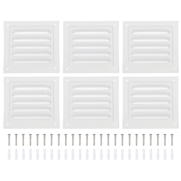 Uxcell Grille d'Aération de Pignon 6x6 Pouces, Housses Rectangulaires en Alliage d'Aluminium pour Évent de Plancher, Grille de Retournement de Soffite en Métal avec Moustiquaire et Vis 6 Pcs