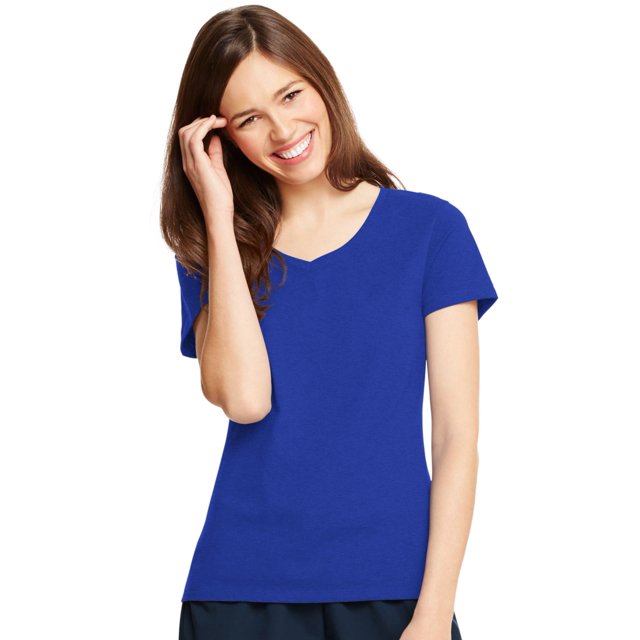 Hanes T-Shirt Col en V pour Femmes X-Temp, S, Royal Profond