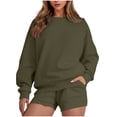 thumbnail image 1 of HAiming Ensemble 2 Pcs pour Femmes Chandail Col Rond Chandails en Molleton et Shorts Surdimensionnés Amples, 1 of 5