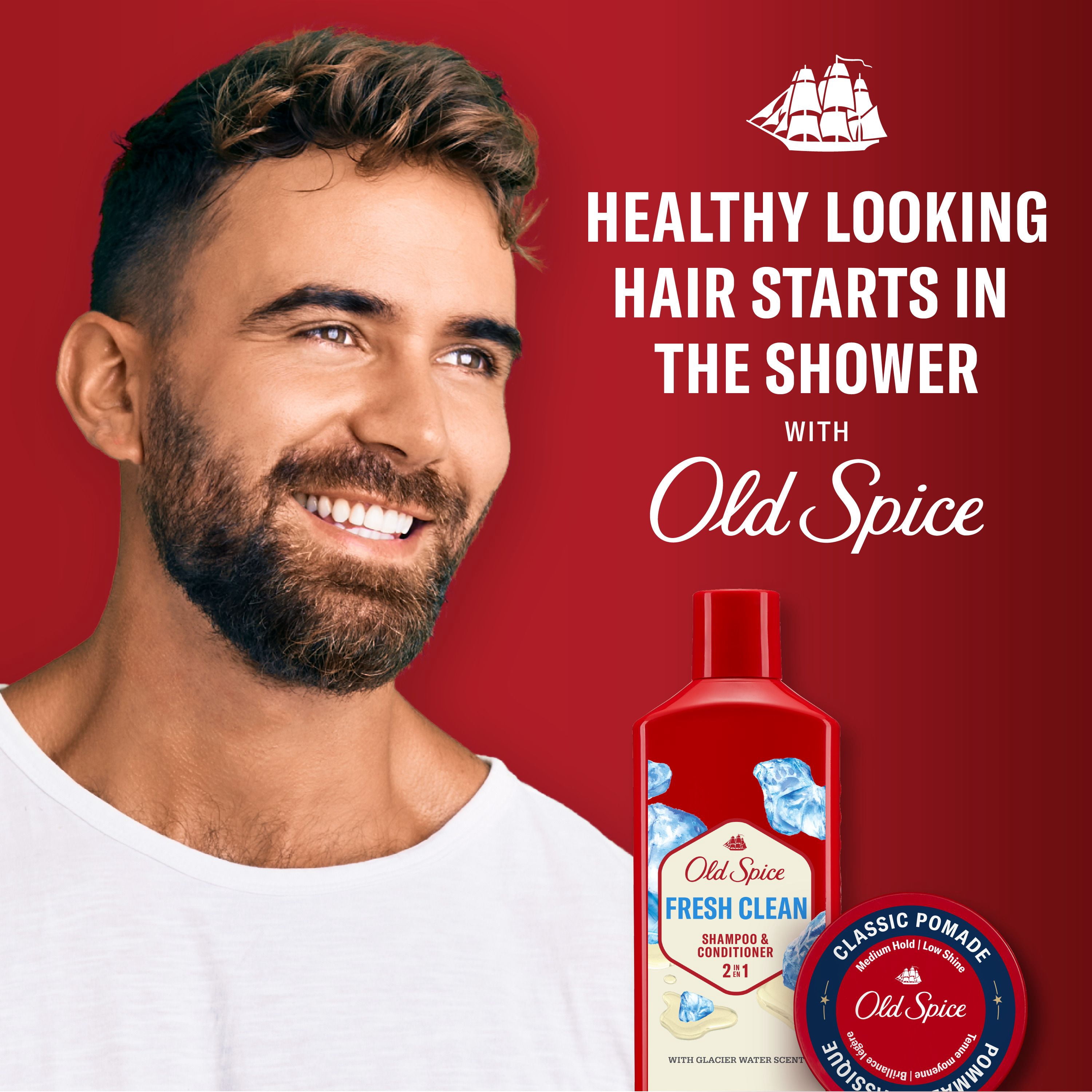 Old Spice Shampooing et Revitalisant 2 en 1 Propre Frais pour Hommes au Parfum d'Eau de Glacier, des Cheveux Épais Santé