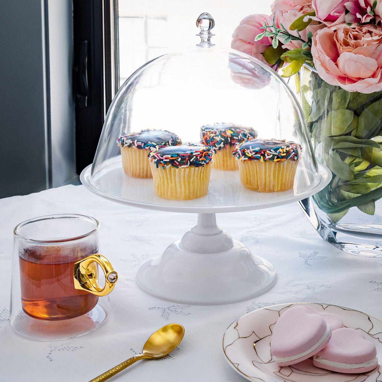 Acrylic White Pedestal Cake Stand and Clear Dome 26cm