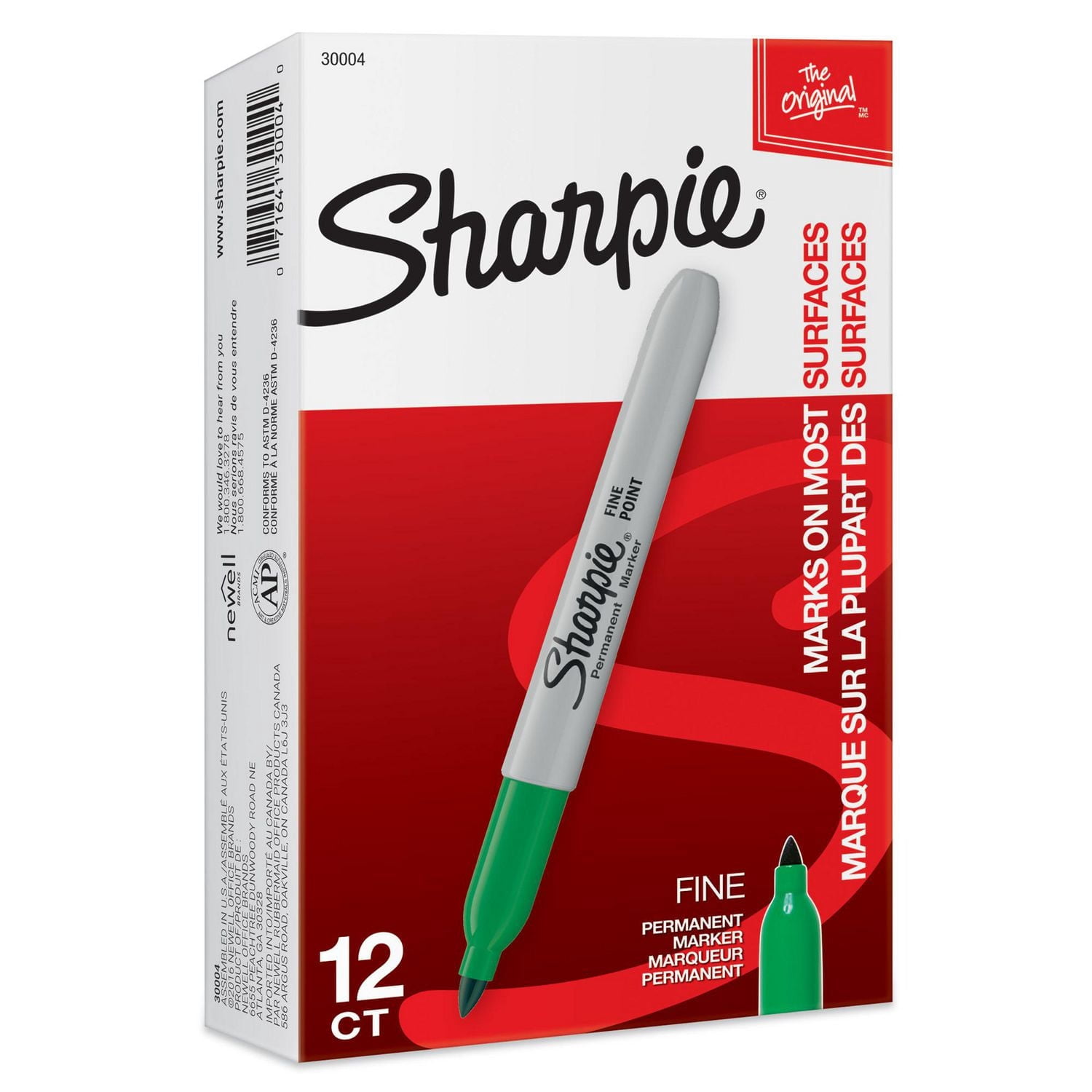 Marqueurs permanents Sharpie, pointe fine, vert, 12 unités