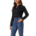thumbnail image 4 of INSPIRE CHIC Women's Tie Ruffled Neck Blouse Long Sleeves Tops S Black-Star, 4 of 6