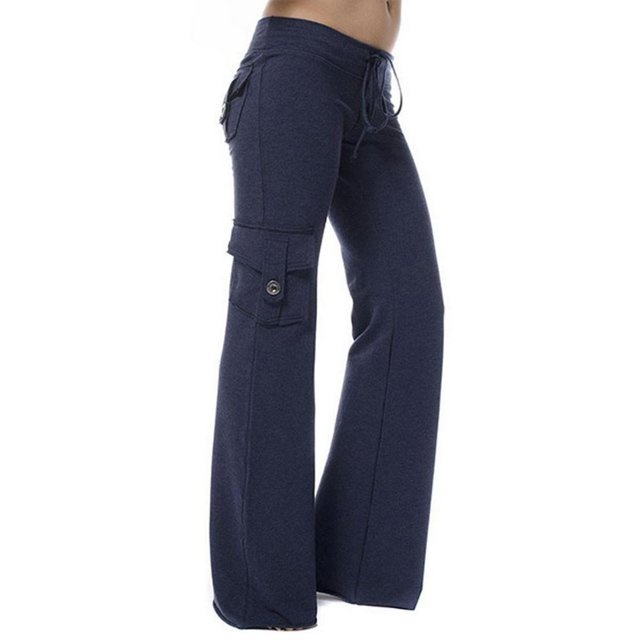 Womens Casual Drawstring Waist Jogger Workout Cargo Pants with Pockets Navy 4XL
