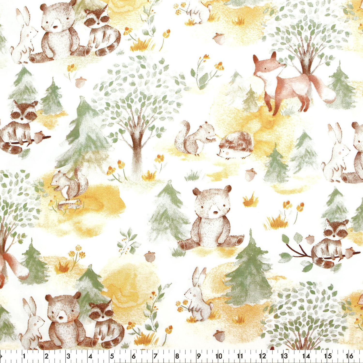 FABRIC CREATIONS blanc Painted Forest animaux et arbres coupon fat quarter 45 × 53 cm (18 × 21 po)