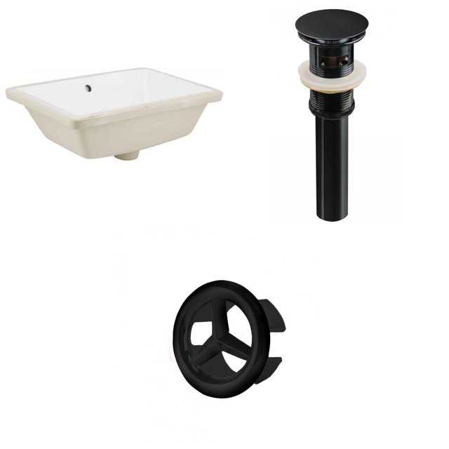18.25-in. W Rectangle Bathroom Undermount Sink Set In White - Black Hardware - Overflow Drain Incl. AI-20574