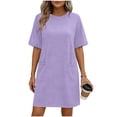 thumbnail image 1 of ShomPort Robe T-Shirt d'Été pour Femme Décontractée à Manches Courtes, Col Rond, Basique, Ample, Mini, avec Poches, 1 of 6