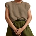 thumbnail image 1 of Gilets Pulls Unis pour Femmes Col Rond Manches Courtes Amples, 1 of 6