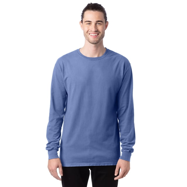 Hanes Mens ComfortWash Garment Dyed Long Sleeve Tee, 2XL, Frontier Blue