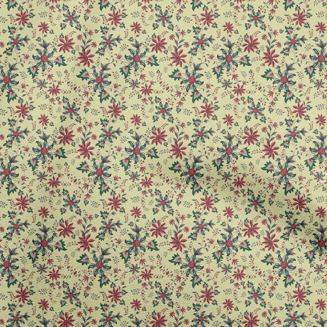 oneOone Cotton Poplin Pale Yellow Fabric Jacobean Floral Sewing Craft Projects Fabric Prints By Yard 56 Inch Wide