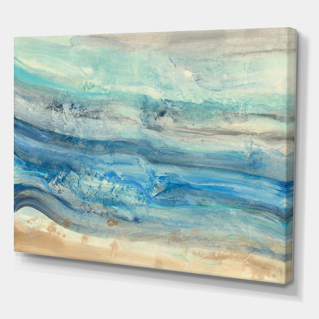 Designart Art Mural sur Toile de Vagues Minérales Océaniques Représentant des Vagues Horizontales Abstraites en Bleu, turquoise et beige sur Toile de Coton de Qualité Supérieure avec Bords Enveloppés pour Galerie, Prêt à Accrocher pour Déco Murale Côtière et Nautique.