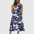 thumbnail image 1 of Ovzne Robes pour Femmes 2025 Robe Femme Mode Robes pour Femmes Été Décontracté Col Rond Sans Manches Imprimé Poches Robes de Plage Boho Robe Robe Femme Imprimée Liquidation, 1 of 7