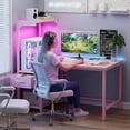 thumbnail image 2 of Gaming Desk 41 Inch with CPU Stand and LED Light, Computer Desk with Reversible Shelves and Storage Drawer, Pc Small Desk for Home Office Table with Bag, Pink, 2 of 8