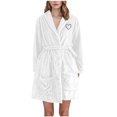 thumbnail image 1 of Womens Terry Cloth Robes Long Sleeve Plush Flannel Bathrobe Fuzzy Fleece Soft Hooded Spa Robe with Belt White, XL, 1 of 3