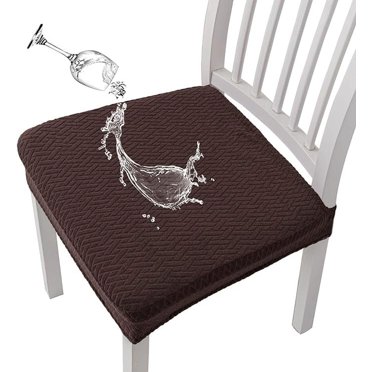 6-Pack Brown Elastic Kitchen Chair Seat Covers with Waterproof Coating - Modern Diamond Jacquard Fabric Dining Chair Protectors, Anti-Slip & Wrinkle-Resistant, Fits Seat Cushions 14-18" L x 14-18" W