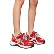 Anmrize Colorblock Running Shoes, Mesh Leather Women Chunky Sneakers Height Increasing Comfort Walking Shoes for Gym School Daily Wear Fashion Breathable Platform Non Slip Trainers, Red 8.5