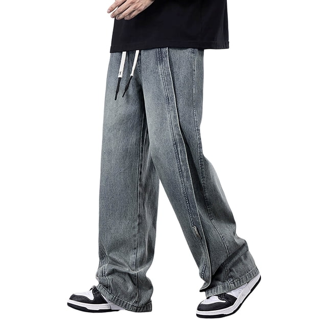 Cargo Jeans for Men Men's Spring Summer Retro Wide Leg Micro Stretch Drawstring Design Jeans Jeans Homme Slim Grey XXXXL