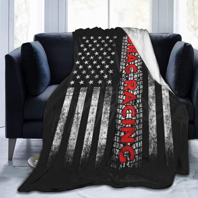 Fleece Blanket Drag Racing American Flag Plush Throw Fuzzy Super Soft Reversible Microfiber Flannel Blankets 50"x40"