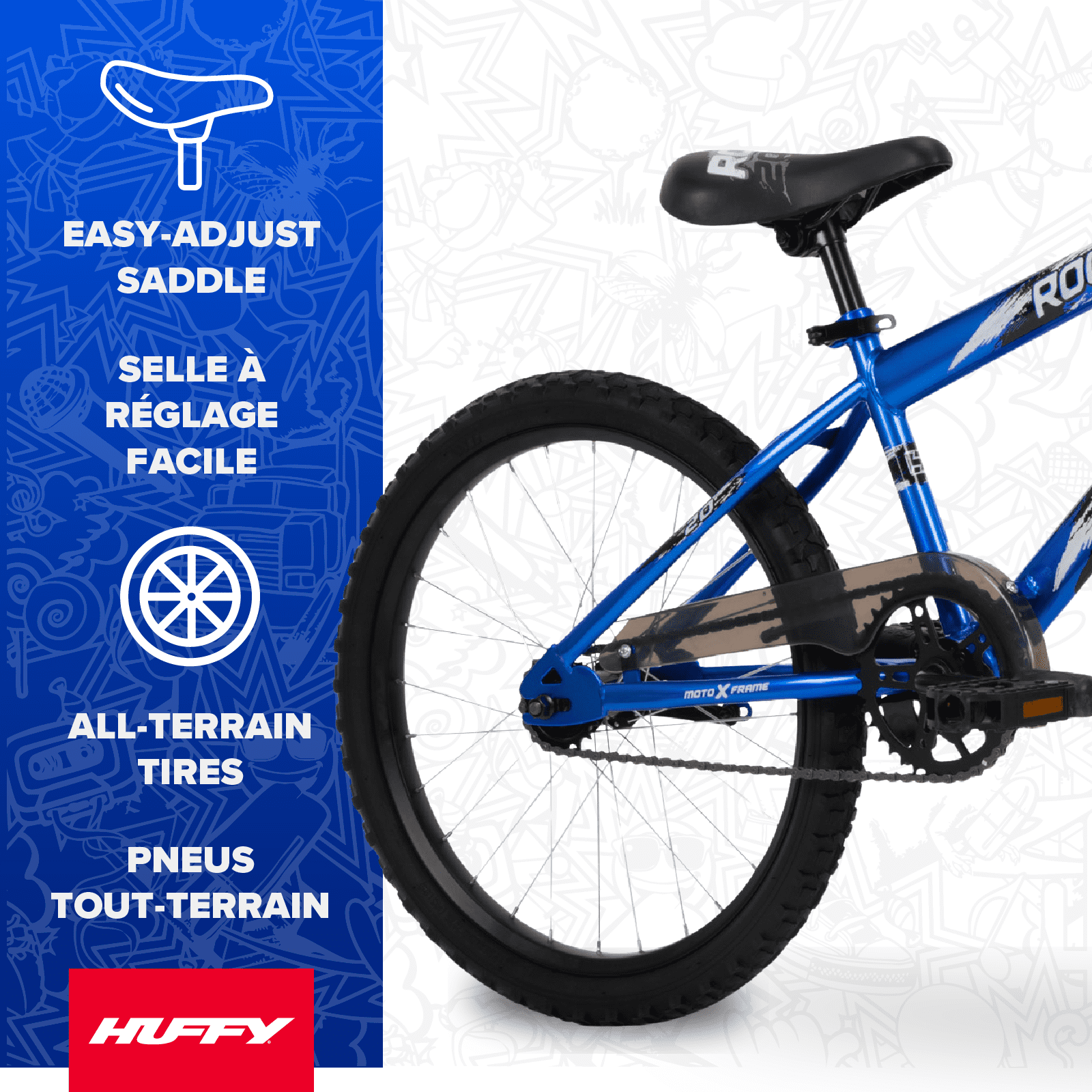 Huffy 20" Rock It Kids' Bike, Fits Riders 44"-56", Blue, Youth, Boys