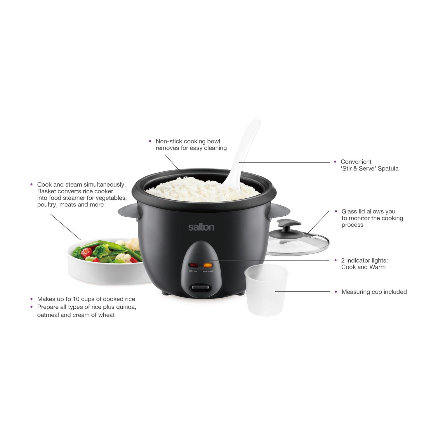 Salton Automatic Rice Cooker & Steamer 10 Cup RC2096