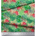 thumbnail image 2 of Soimoi Polyester Crepe Fabric Tropical Leaves & Flamingo Bird Print Fabric by The Yard 52 Inch Wide, 2 of 3
