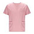 thumbnail image 5 of JDQJBZ Unisex Solid Color V Neck Pocket Top Short Sleeve Casual Work Shirt, 5 of 5