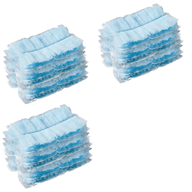 30 Pieces Duster Refills, Disposable Duster Refills Compatible for SwifferDuster. The image displays three stacks of blue fiber duster refills, each stack containing multiple pieces. These refills feature electrostatic dust-trapping fibers, are soft and durable, and are designed for disposable use. Ideal for cleaning furniture, electronics, ceilings, and more.