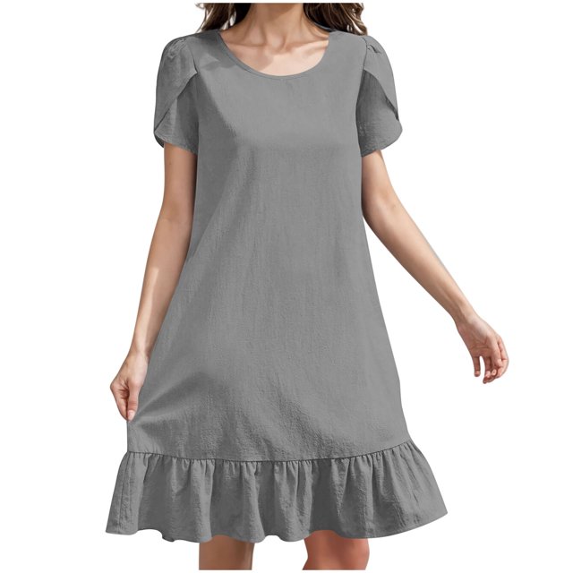 Liquidation d'Été 2025! Robe pour Femme Grande Taille, Liquidation de Robes d'Été pour Femmes, Robe d'Été pour Femme en Coton et Lin à Manches, Ourlet Volanté, Jupe Longue