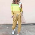 thumbnail image 2 of Yuyuzo Women's Fall 2 Piece Outfit Patchwork Color-Block Long Sleeve Tops and Cinch Bottom Pants Lounge Sets, 2 of 5