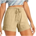 thumbnail image 1 of Besolor Summer Shorts for Women Plus Size Elastic Waist Drawstring Roll up Bermuda Beach Lounge Shorts with Pockets, 1 of 1