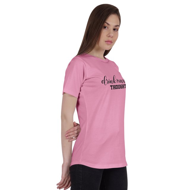 Inkmeso T-Shirt à Imprimé Graphique pour Femme Citation Top Drink Happy Thinks