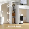 thumbnail image 3 of Modern White Computer Desk with 3 Open Shelves and Drawer, Compact Writing Desk for Small Spaces, Particle Board Study Station for Bedroom, Dorm, or Home Office, 39.4" W x 15.7" D, 3 of 7