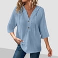 thumbnail image 2 of Chandail à Capuchon Décontracté pour Femmes avec Col en V, devant à Boutons, Capuchon à Cordon et Manches 3/4 - Tenue de Printemps Été, 2 of 9