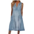 thumbnail image 2 of Gspmoly Robes d'Été pour Femmes 2025, Robe Courte Décontractée Sans Manches en Denim Uni à Col en V pour le Printemps et l'Été pour Femmes, Robes de Cocktail Liquidation d'Économies d'Été, 2 of 6