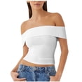 thumbnail image 1 of Dealovy Going out Tops for Women off Shoulder Crop Tops Short Sleeve Solid Color Stretchy Slim Fitted Basic Tees, 1 of 7