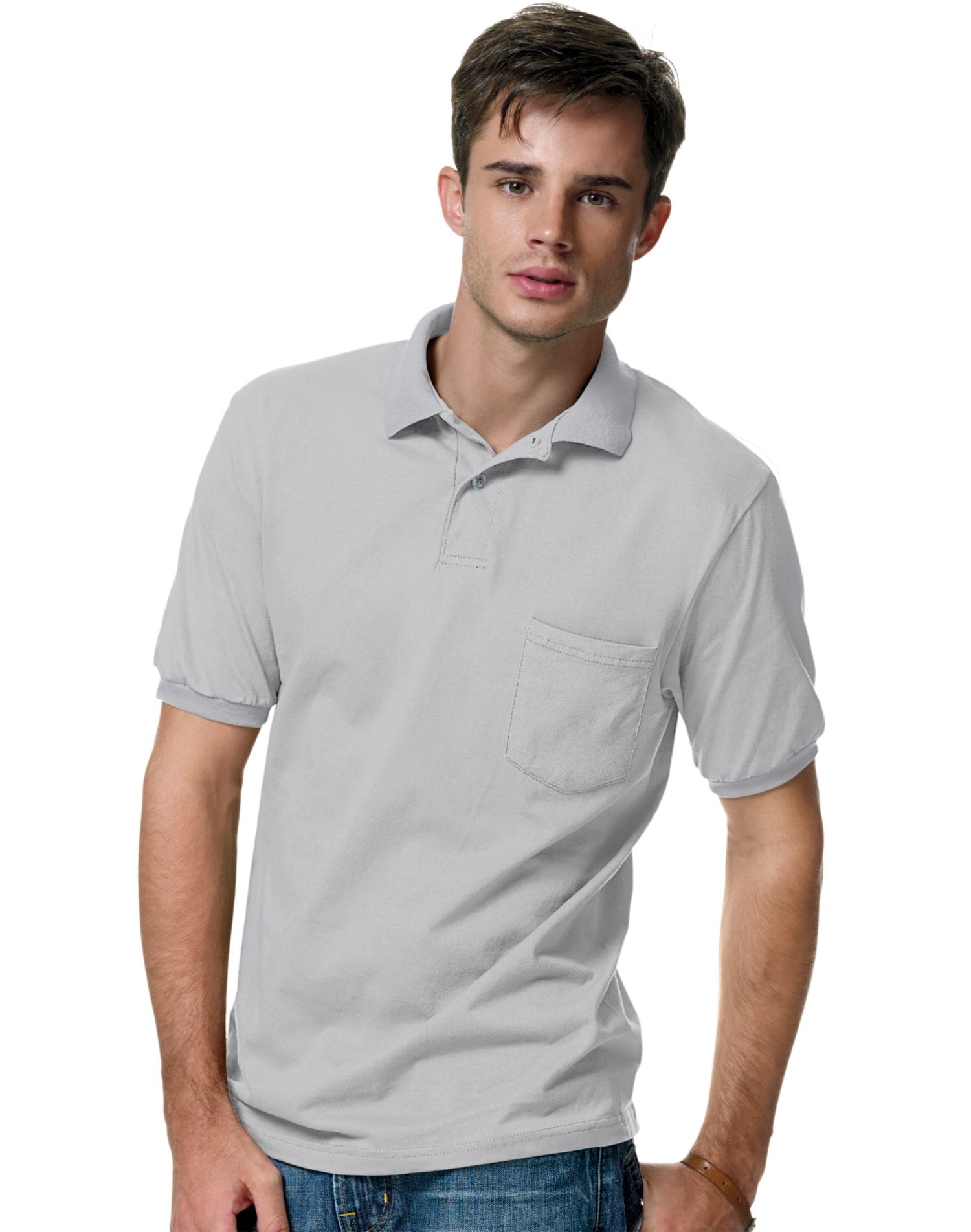 Hanes Mens CottonBlend EcoSmart Jersey Polo With Pocket 2-Pack, 2XL