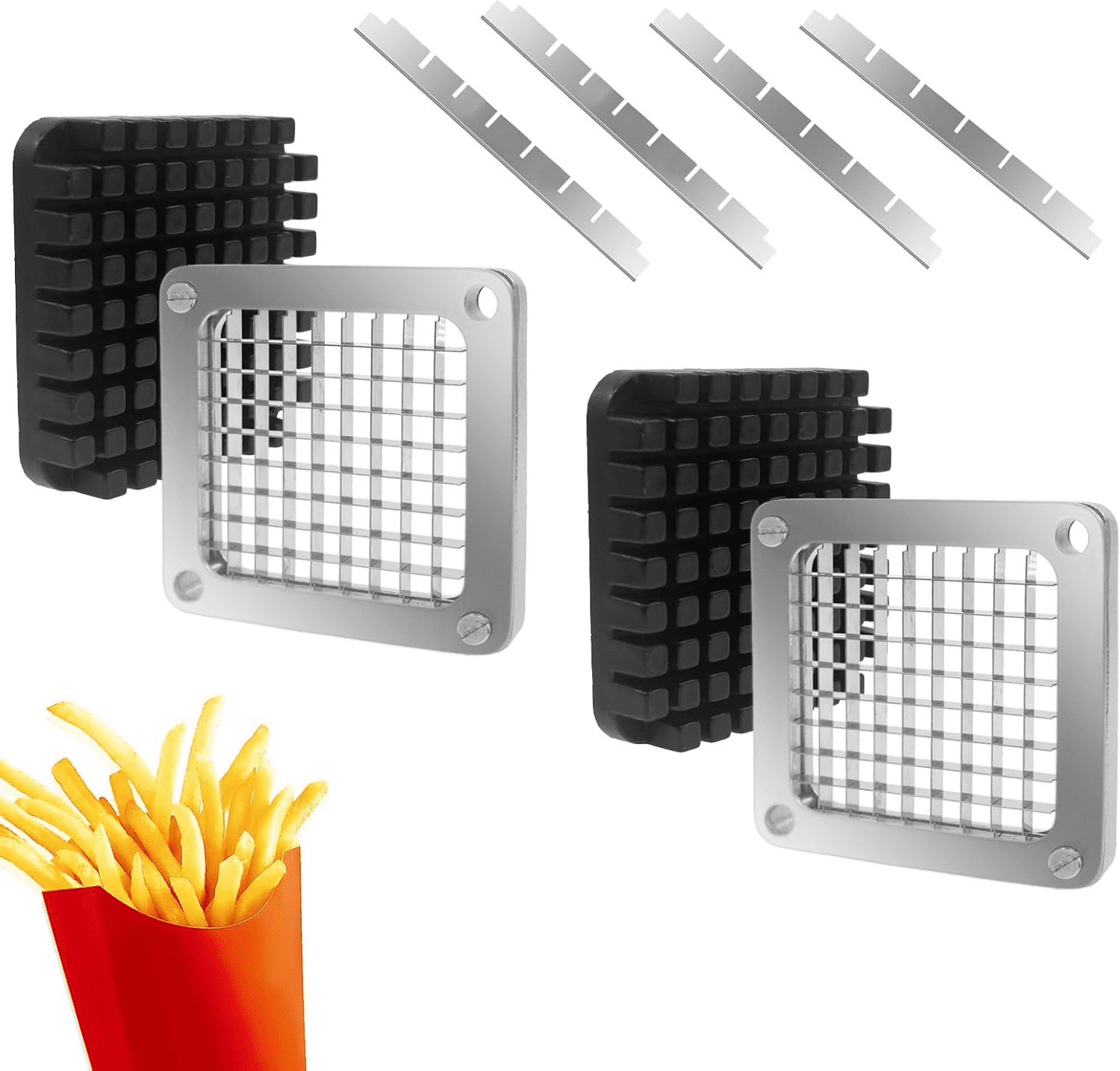 JP 2 - Pack 3/8'' Replacement Chopper Blades & Pushers - For Veggie, Fruit & French Fry Cutters, Silver
