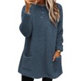 thumbnail image 1 of LUXUR Women Fuzzy Fleece T Shirt Loose Work Tops Peacock Blue L, 1 of 2